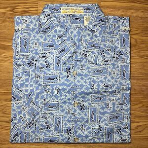 Everest Collection Hawaiian Shirt Button Up Mens 2XL Blue Ocean Shark Floral